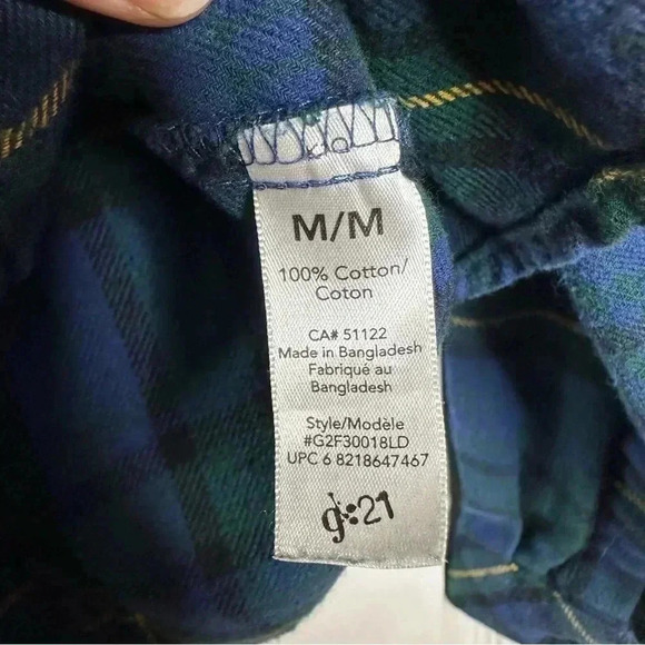 G21 Plaid  Shirt Button-Up Blue/Green/Yellow Size Medium - Picture 11 of 16